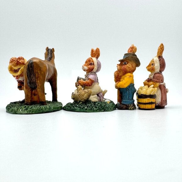 Miniature Vtg Rabbit Bunny Country Farm Easter Vtg THT 1991 Set of 4 Resin - Picture 9 of 13